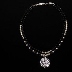 Deligate Two-strand beaded necklace with a white filigree pendant Perles Custom Jewelry NYC